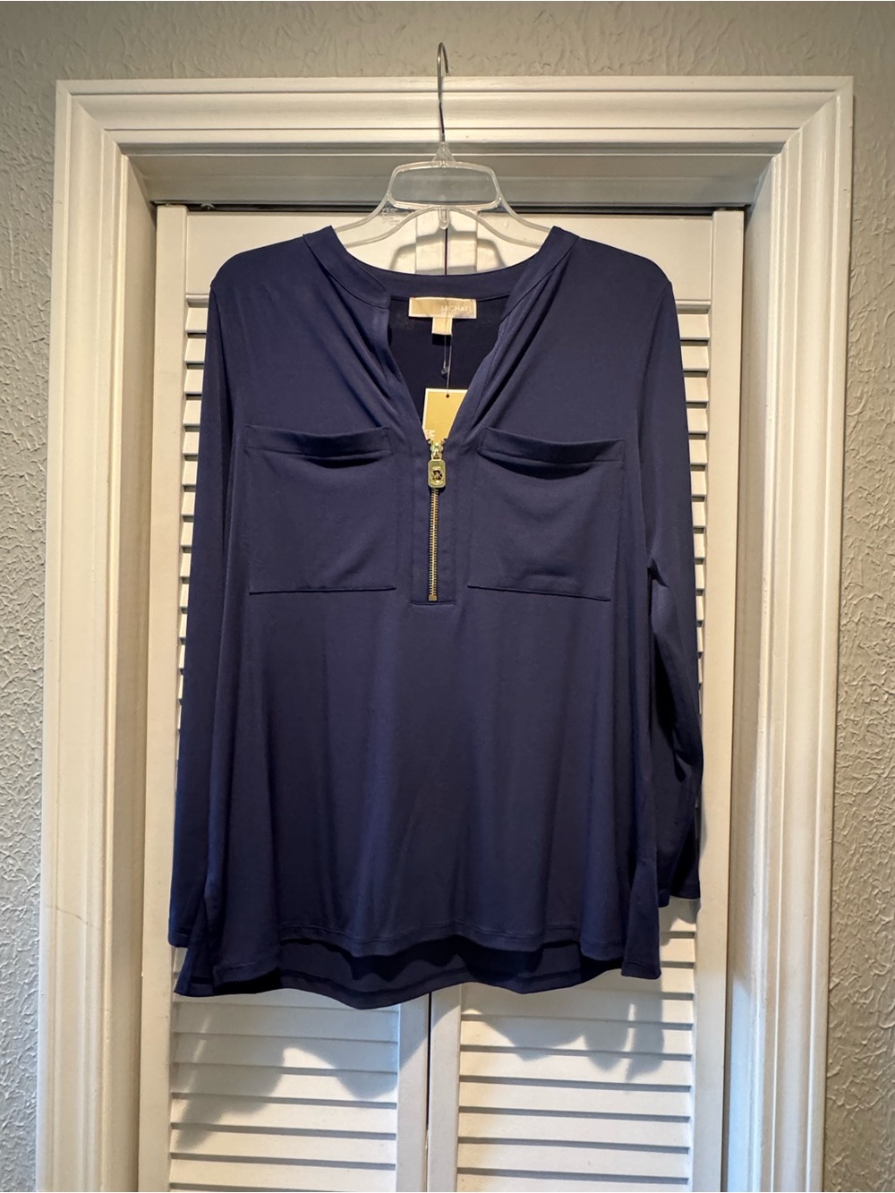 Women’s Michael Kors Navy Blue 1/2 Zip Blouse size L NWT